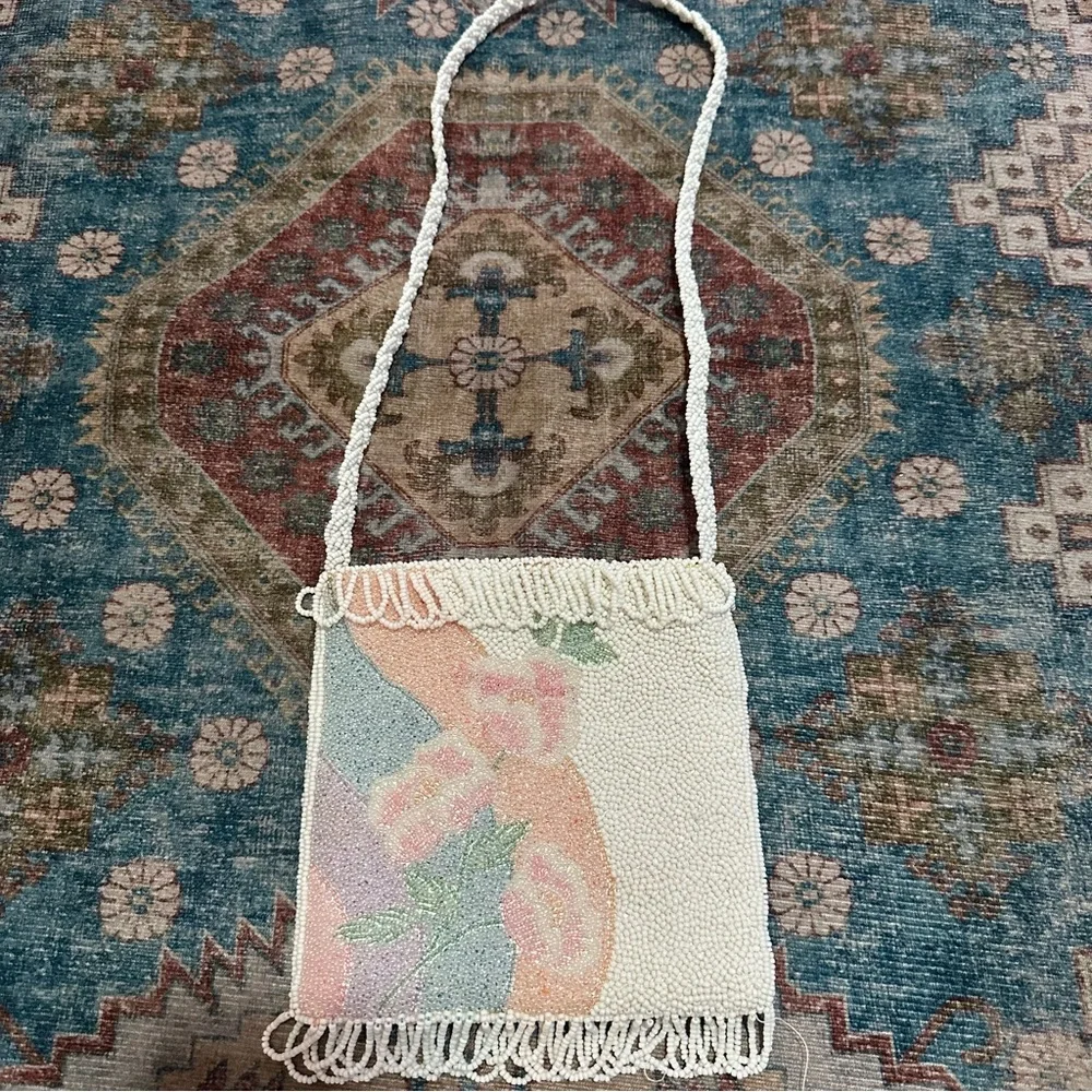 Vintage 80s Beaded Floral Purse | Pastel Boho Y2K Vibes 🌸 - Picture 2 of 6